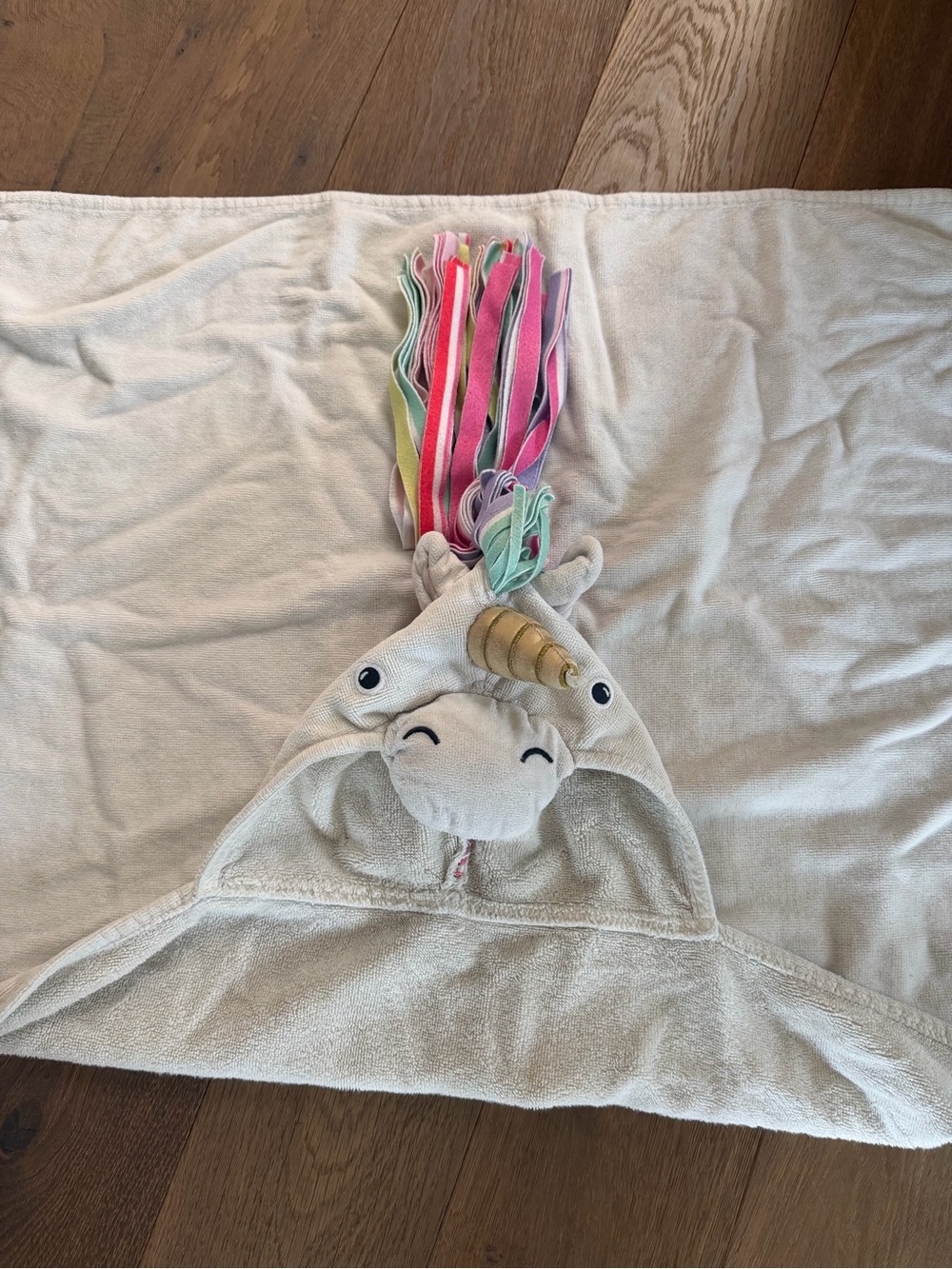 Unicorn Hooded Kids Towel with Rainbow Mane